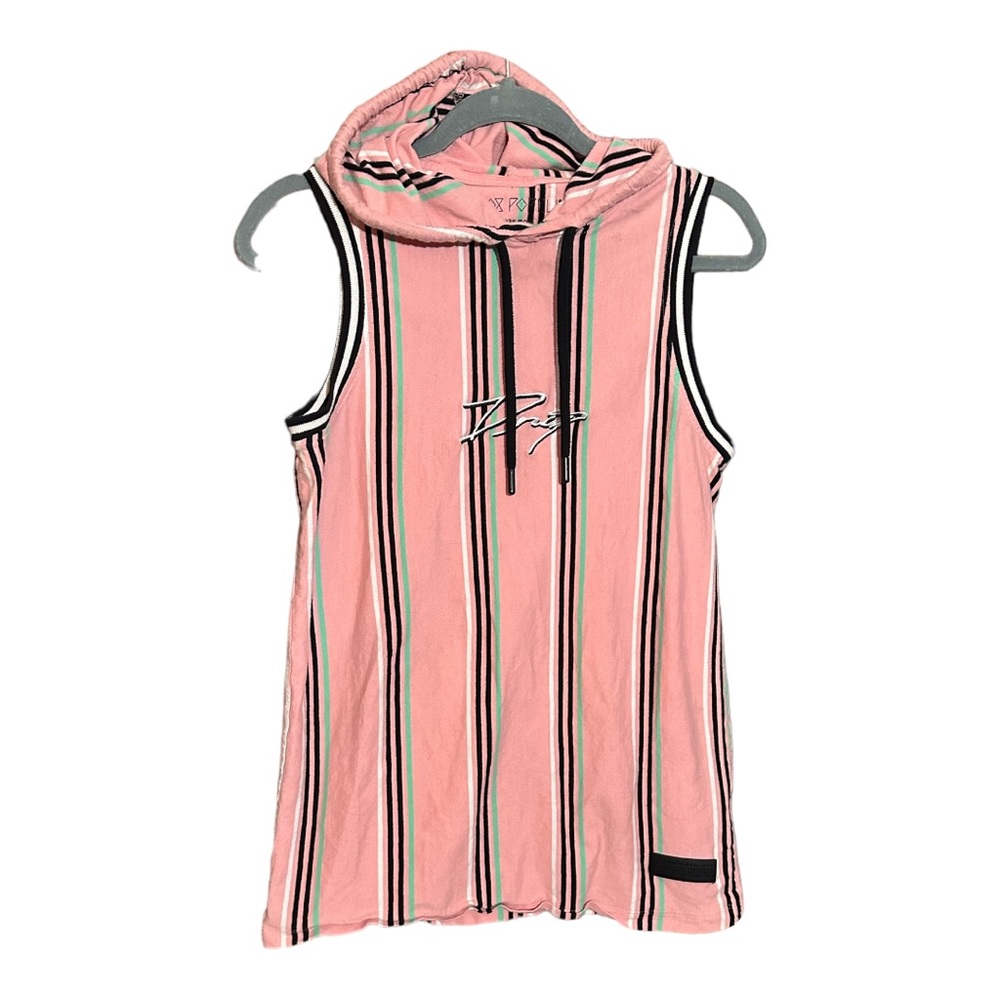 FOR THE PEOPLE sleeveless drip drawstring hoodie pink w stripes tank top shirt